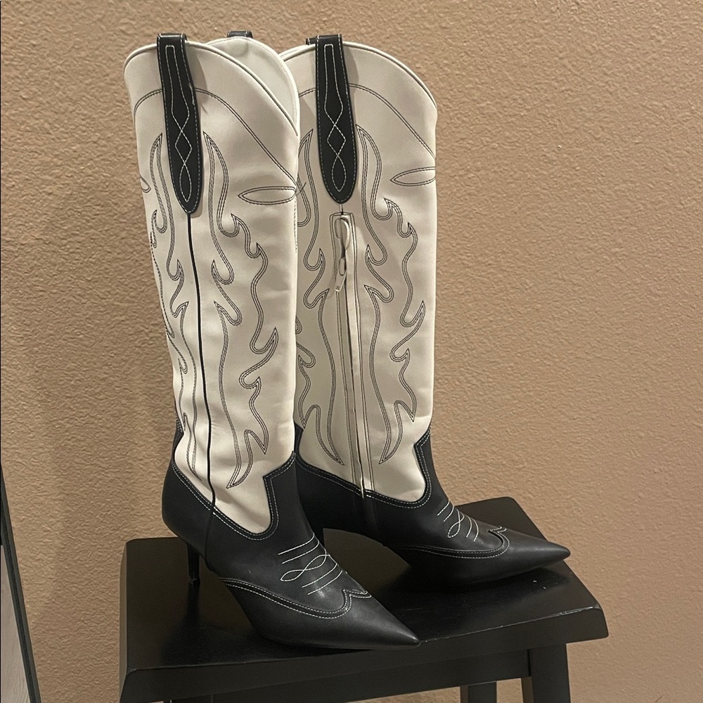 INC International Concepts Black and White Heeled Boots